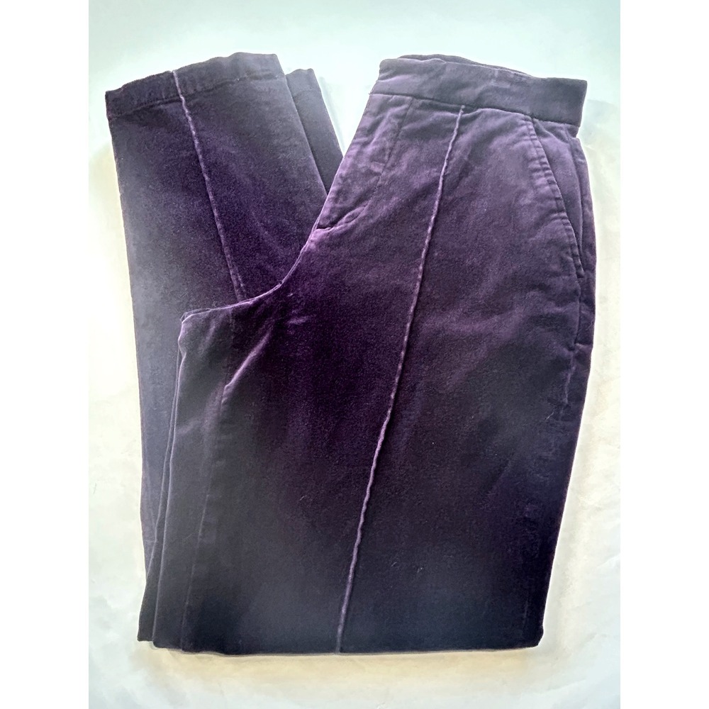 J.Crew Velvet Trousers Women 4 Purple High Rise Pintuck Straight Leg K1322